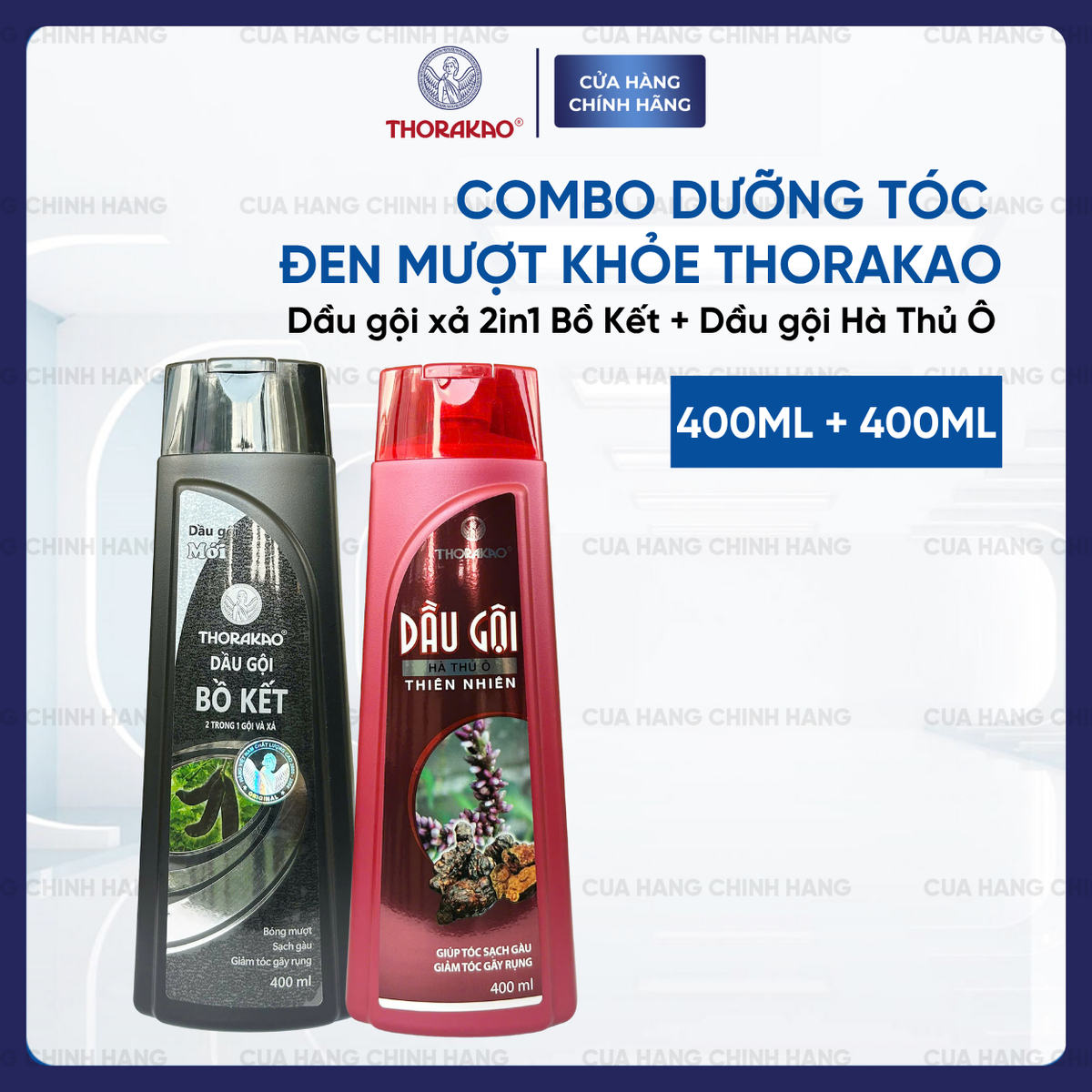 Combo Thorakao Tóc Đen Suôn Mượt Hỗ Trợ Giảm Bạc 400ML