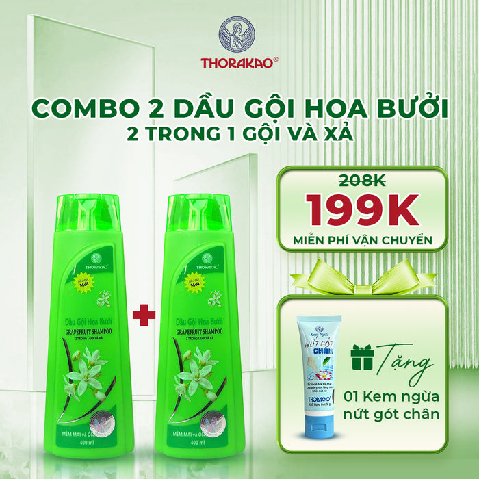 [LP] Combo Gội Xả Thorakao 2IN1 Hoa Bưởi Kích Mọc Tóc Giảm Gãy Rụng 400MLx2